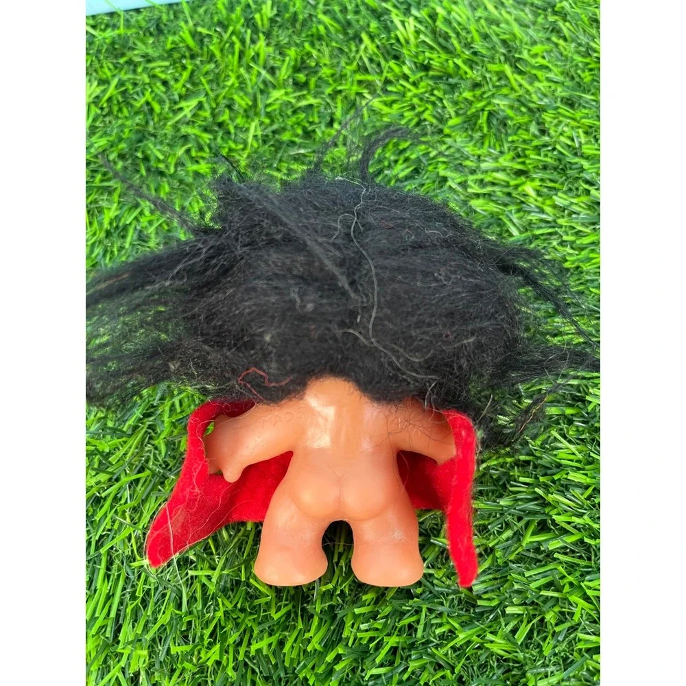 Vintage Thomas Dam Troll Doll Black Hair Amber Eyes Felt Outfit Lucky Toy 3 Inch